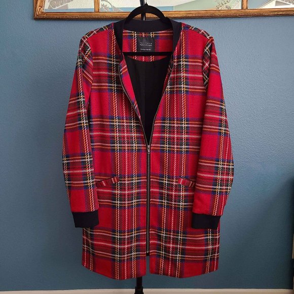 SANCTUARY ~ Red Plaid CITY Longline Bomber Jacket ~ XL (JR) | L (W) - Picture 10 of 12